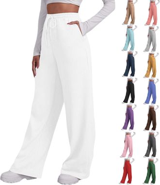 Generic Womens Jogger Pants Solid Color Long Trousers Loose Fit with Elastic Waist and Drawstring Casual Training Bottoms with Side Pockets Straight Leg Style