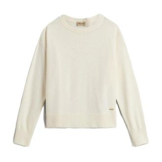 Woolrich Truien & Vesten, Dames, Wit, L, Wol, Comfort Wool Cash Crewneck