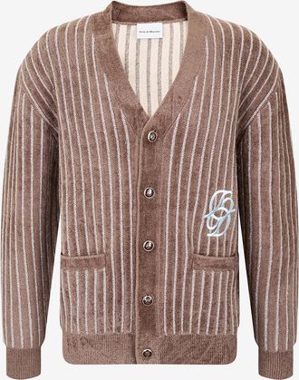 Drôle de Monsieur Frottee-Strickjacke mit V-Ausschnitt Monogramme