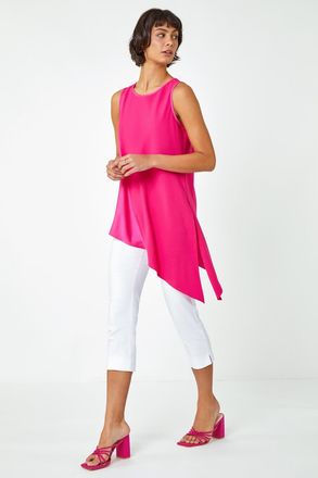 Roman Satin Contrast Asymmetric Chiffon Tunic Top