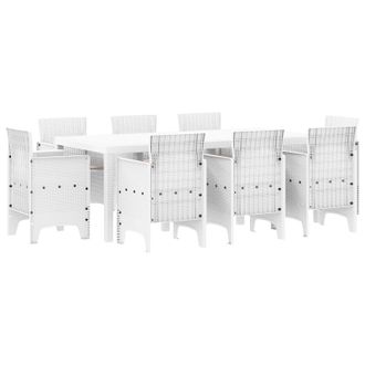 Berkfield Home 9 Piece Garden Dining Set with Cushions, White Poly Rattan