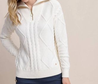 Southern Tide Marta Cable Knit Quarter Zip Sweater In Sand White