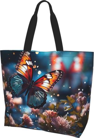 Generic Flying Butterflies Grocery Bag Portable Shopping Bag Waterproof Shoulder Bags For Work Daily Use Ladies