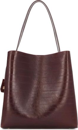 Kazar Leren tas met reli&euml;f verticaal patroon - Dames - Handtassen - Bruin - ONE Size - Leer - Tassen