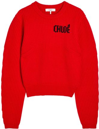 Chloé Logo Wool and Cashmere-blend Jumper - Red - S (UK8-10 / S)