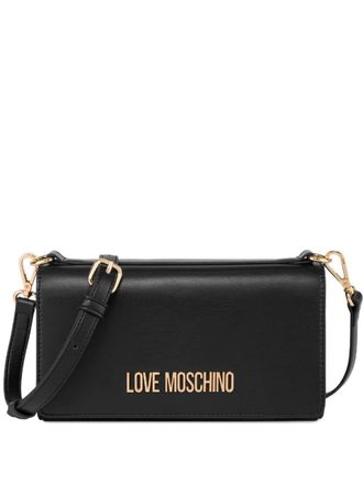 Love Moschino logo plaque shoulder bag - Black