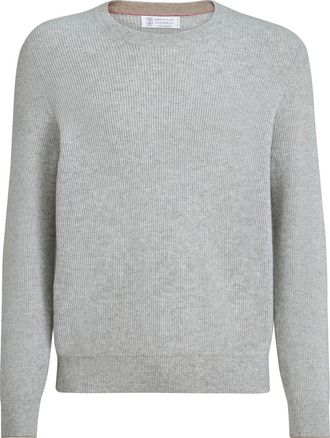 Brunello Cucinelli Cashmere English rib sweater in Pebble at Nordstrom, Size 58 It