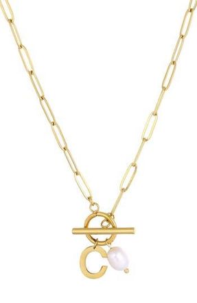Adornia 18K Gold Plated Pearl & Initial Toggle Pendant Necklace in White/Gold-C at Nordstrom Rack