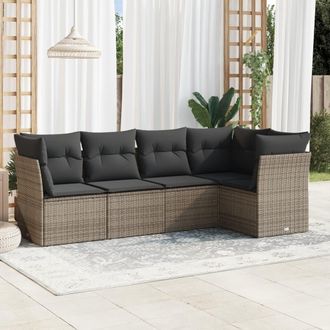 vidaXL Juego De Sof&aacute;s Jard&iacute;n Con Cojines 5 Pzas Rat&aacute;n Sint&eacute;tico Gris Vidaxl