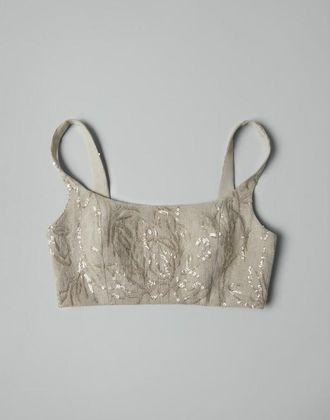 Brunello Cucinelli Beige Linen Cropped Top, Size X-Small