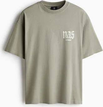 H&M Oversized Fit T-shirt in Dusty Olive Green/nas at Nordstrom, Size X-Large