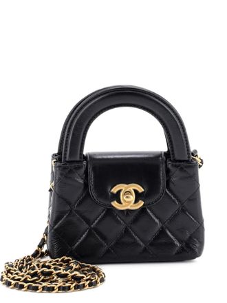 Chanel Kelly Top Handle Shopping Bag Quilted Shiny Aged Calfskin Nano crossbody bag - Black