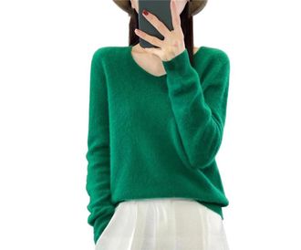 Generic 100 Percent Merino Wool Women Sweater V-Neck Long Sleeve Basic Pullover Jumper Soft Knit Pullover
