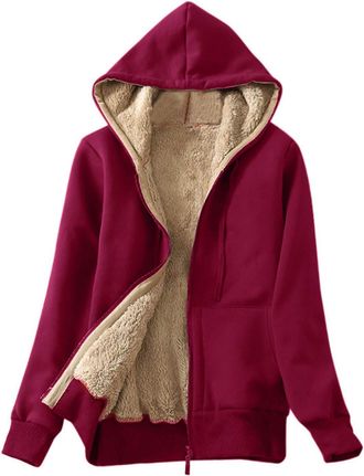 Generic womens plus fashion, Fleece Jacket Women, Womens Plus Size Velvet Full Zip Hooded Sweatshirt Jackets Winter Warm Cosy Soft Sherpa Lined Hoodies Ladies