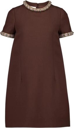 Valentino Garavani Bruine Geborduurde Crepe Couture Korte Jurk - Dames - Korte kleedjes - Bruin - XS - Wol - Kleedjes