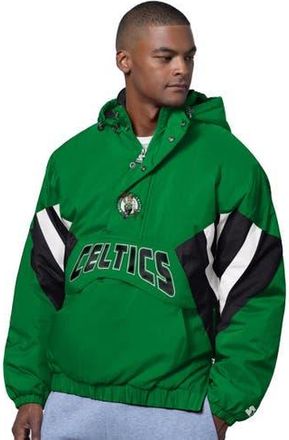 Starter Mens Starter Green Boston Celtics The Line Up Oxford Crinkle Half-Zip Hooded Jacket at Nordstrom, Size Medium