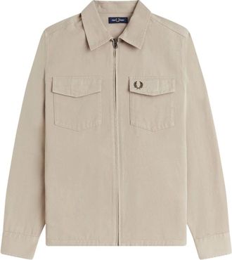 Fred Perry Jassen, Heren, Beige, S, Katoen, Twill Overshirt met Rits