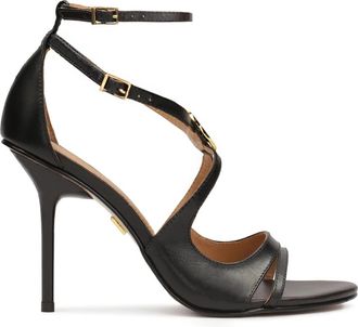 Kazar Zwarte sandalen met fijn gesneden bovenwerk - Dames - Sandalen met hakken - Zwart - 40 EU - Leer - Schoenen