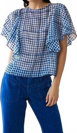 Eva Franco Juniper Cape Sleeve Top In Indigo Gingham