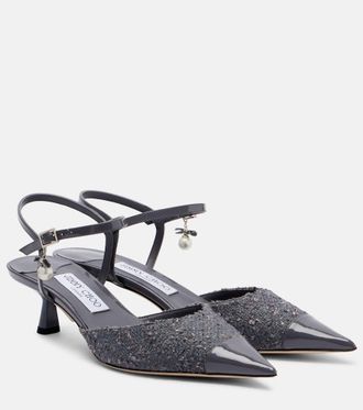 Jimmy Choo London Aren tweed and leather slingback pumps