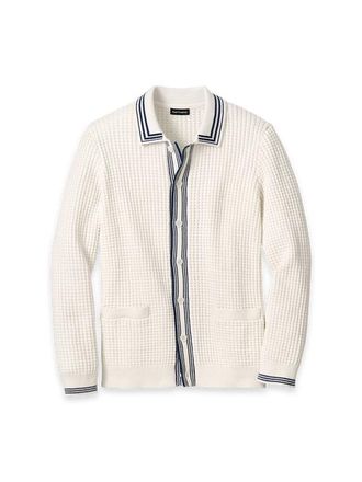 Paul Fredrick Cotton Button Front Polo Long Sleeve in Ivory at Nordstrom, Size Xx-Large