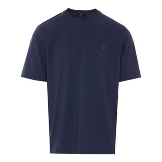 Herno Tops, Heren, Blauw, S, Katoen, Cotton T-shirt met logo-borduursel