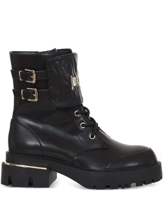Just Cavalli Combat boots met logogespen - Zwart