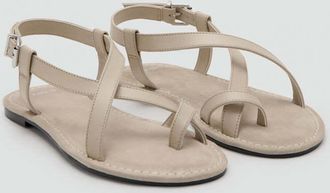 Mango Sandali pelle fasce incrociate sabbia - Donna - 35 - MANGO