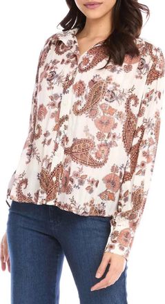 Fifteen Twenty Shirred Button Up Blouse In Paisley Metallic
