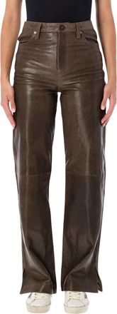 Golden Goose High-Waisted Straight Leather Pants with Embossed Floral Detailing