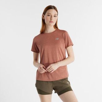 New Balance Women Athletics T-Shirt in Brown Poly Knit, size X-Large