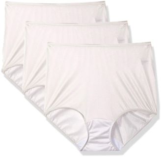 Shadowline Womens Hidden Elastic Nylon Full Brief Panty 3-Pack, ivory, 7