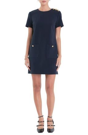 English Factory Golden Button Shift Minidress in Navy at Nordstrom, Size Large