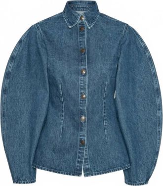 Rotate Womens Fitted Shirt In Medium Blue Denim