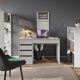 Vicco Escritorio Sherry, Blanco Alto Brillo, 55 X 120 Cm Con Cajones, Vicco