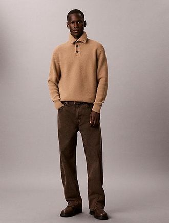 Calvin Klein Jersey Con Cuello Con Botones De Lana Y Algod&oacute;n