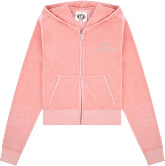 Juicy Couture Juicy Script Velour Zip Hoodie - Dames - Vesten met rits - Roze - M - Katoen - Hoodies & sweatvesten