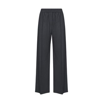 Brunello Cucinelli Stretch Virgin Wool Fluid Trousers - female - Brunello Cucinelli - Wide Trousers - Black - L - Trousers