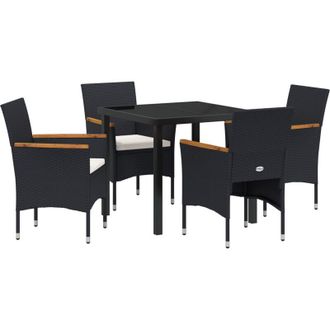 vidaXL Conjunto De Comedor De Jard&iacute;n Con Coj&iacute;n 5 Pcs Negro Polirat&aacute;n Vidaxl