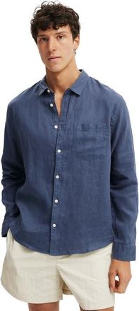 Cotton On Mens Relaxed Linen Long Sleeve Shirt in Faded Navy at Nordstrom, Size X-Large