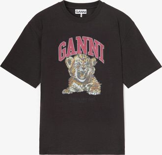 Ganni Mixed T-shirt with Tiger - Size XXS Organic Cotton