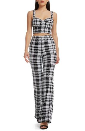 Dress The Population Jackson Plaid Bustier Crop Top & Pants in Black-White at Nordstrom, Size Xx-Small
