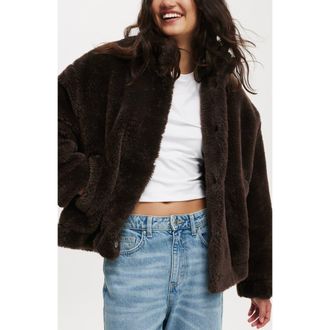 Cotton On Womens Teddy Bomber Jacket in Brown at Nordstrom, Size 3X-Large