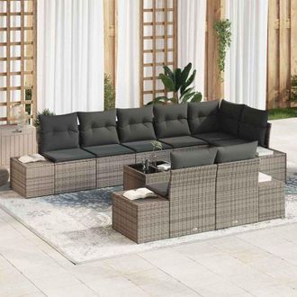 vidaXL Vidaxl - Conjunto De Sof&aacute; De Jard&iacute;n Con Coj&iacute;n 9 Pcs Gris Polirat&aacute;n