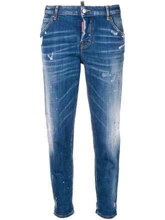 Dsquared2 distressed cropped jeans - women - Cotton/Cotton/Polyester/Spandex/Elastane - 40 - Blue