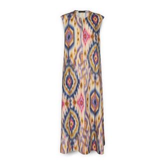 Elena Miro Lange jurk van geprinte popeline - Dames - Casual kleedjes - Paars - 4XL - Katoen - Kleedjes