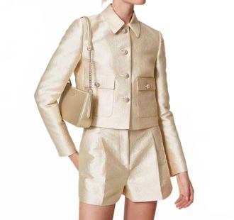 Twin-Set Short Brocade Jacquard Jacket In Gold
