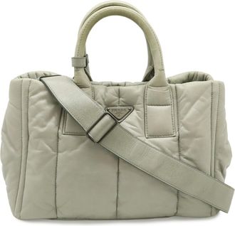 Prada Light Gray Nappa Leather Leather Handbag Shoulder Bag Tote Bag (Pre-Owned)