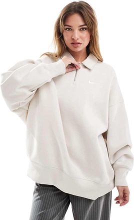 Nike Phoenix Fleece oversized 1/2 zip polo sweatshirt in beige-Neutral