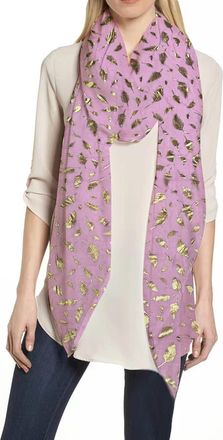Lina & Lily Metallic Gold Silver Foil Feather Womens Scarf Shawl Wrap Lightweight (Lavender-Gold)